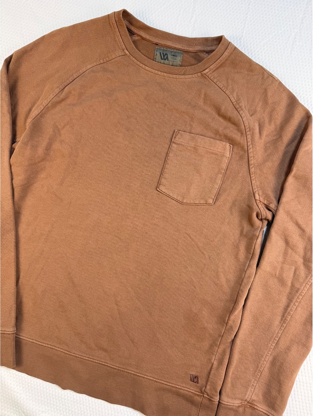 VRST Mens Small Brown Cotton Crewneck Sweatshirt Pocket Washed Workwear